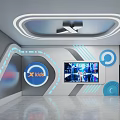Tech Inspired X KIDS Space Interior With Large Display Screen And Curved Blue Lighting Details