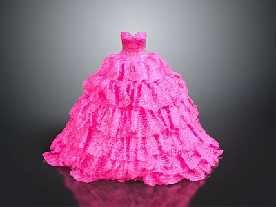 Pink Ruffled Dress For Daily Life Use With Layered Design And Soft Fabric 3d model