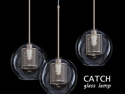 Modern Glass Globe Pendant Lights With Metal Mesh Design For Interior Decor 3d model