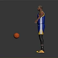 Man in Blue Warriors Basketball Jersey With Arms Outstretched and Orange Basketball