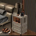 White Bedside Table With Drawers Glass Door Topped With Table Lamp And Radio