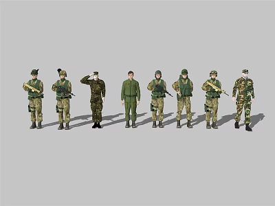 Multiple Military Game And Movie Characters In Various Uniforms And Gear 3d model