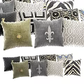 Velvet Throw Pillows With Embroidered Bee Fleur De Lis And Geometric Patterns