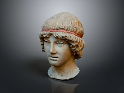 Classical Ancient Greek Marble Head Sculpture With Curly Hair And Red Headband 3d model