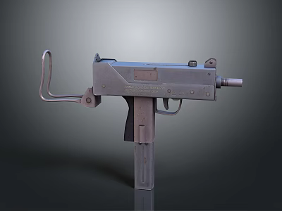 Vintage Submachine Gun With Metallic Body Classic Design Detachable Magazine Trigger Guard Folding Stock 3d model