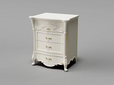 White Entryway Side Cabinet With Classic Carved Design And Storage Drawers 3d model