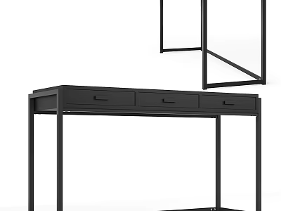Sleek Black Functional Desk With Metal Frame And Three Storage Drawers 3d model
