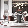 Modern Restaurant Interior With Round Dining Table Pendant Lights And Wine Cabinets 3d model