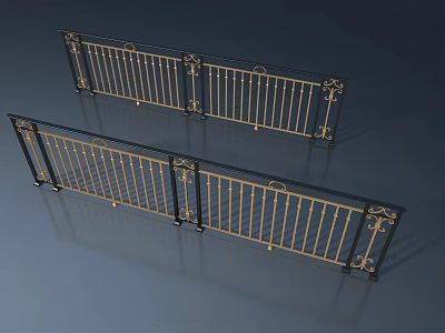 Stylish Interior Swing Doors With Black Gold Metal Frames And Ornate Carvings 3d model