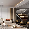 Modern Living Room Interior Design With Sofas Fire Feature And Bookshelves 3d model