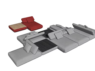 Modern Modular Sectional Sofa With Gray Red Cushions And Versatile Design 3d model