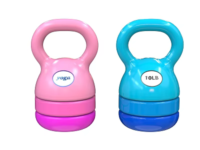 Pink Yoga And Blue 10LB Kettlebells As Colorful Sports Fitness Equipment 3d model