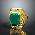 Luxury Gold Ring With Square Green Emerald Gemstone And Diamond Decorative Accents