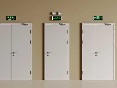 White Double Doors With Metal Handles And Green Digital Displays On Beige Wall Background 3d model