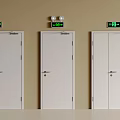 White Double Doors With Metal Handles And Green Digital Displays On Beige Wall Background