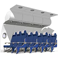 Airplane Cabin Interior With Blue Seats And Overhead Compartments Arrangement