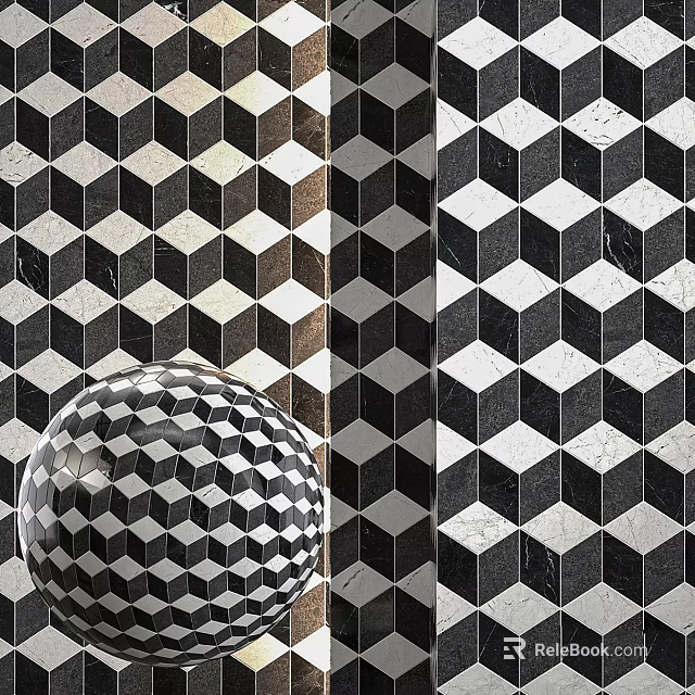 Black and White Geometric Pattern Decorative Components for Wall and Sphere Surfaces 3d model