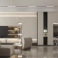 Modern Living And Dining Room Interior With Sofa Floor Lamp Pendant Lights And Marble Floor