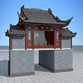 Traditional Chinese Archway with Ornate Eaves Gray Brick Walls and Tiled Roof Design