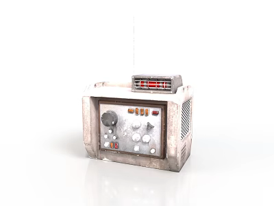 Vintage Electronic Device With Red Display Screen Knobs Buttons And Antenna 3d model
