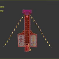 Red Game Coin Machine With Triangular Structure And Hanging Flags
