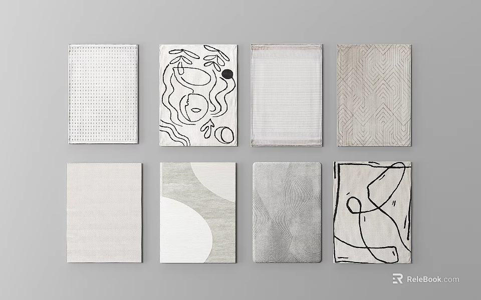 Modern Square Rugs with Various Patterns and Neutral Tones for Interior Decor 3d model