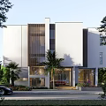 Modern Detached Villa With White Facade Large Glass Windows And Surrounding Greenery