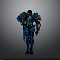 Futuristic Blue Armored Mech Suit Character With Detailed Armor Design Elements