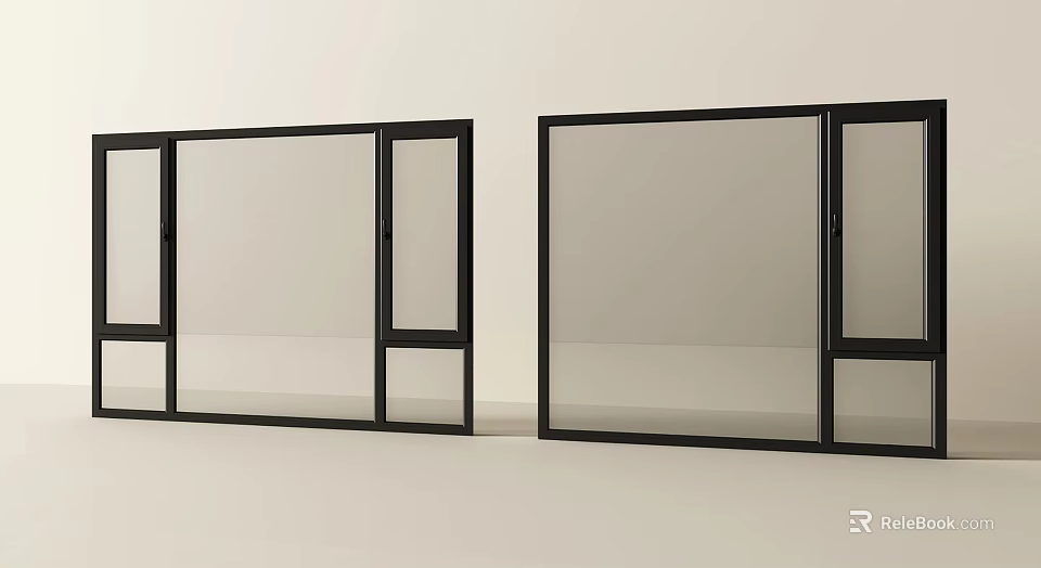 Modern Floor to Ceiling Windows Design With Black Frame And Transparent Glass 3d model 
