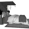 Modern Double Bed With Quilted Bedding Nightstand Plant And Chandelier