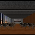 Spacious Modern Conference Room With Large Windows Wooden Walls And Light Colored Chairs