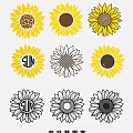 Sunflower Themed Wall Decor With Various Colored And Black White Patterns 3d model