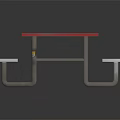 Red Picnic Table With Metal Frame And White Benches For Outdoor Furniture Use