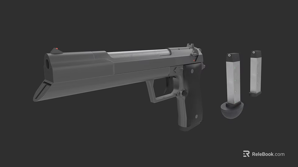 Detailed Modern Handgun With Two Detachable Magazines On Dark Background 3d model 