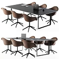 Black Modern Conference Table With Brown Chairs Metal Legs And Laptop On Top