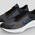Black And Gray Running Shoes With Blue Orange Stripes And White Sole