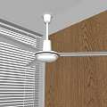 Modern White Ceiling Fan Mounted On Ceiling In Room With Window Blinds And Wooden Wall 3d model
