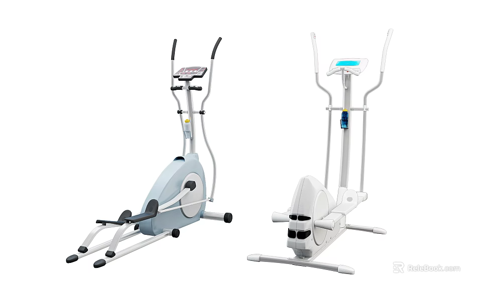 Modern Gray And White Elliptical Trainers With Digital Displays And Handles 3d model 