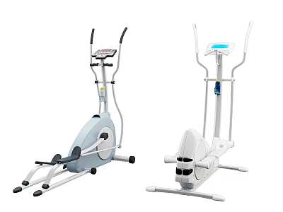Modern Gray And White Elliptical Trainers With Digital Displays And Handles 3d model