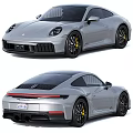 Silver Porsche 911 Sports Car with Streamlined Body Black Wheels and Yellow Brake Calipers