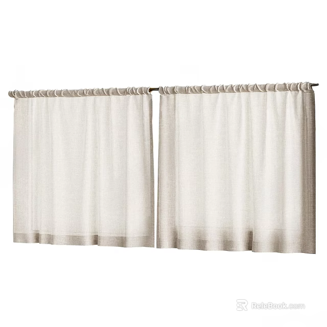 Beige Linen Window Curtains With Pleated Top For Home Decor Design 3d model 