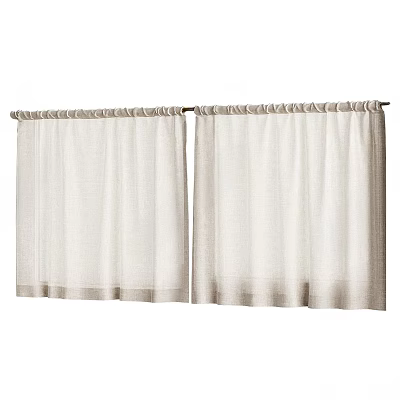 Beige Linen Window Curtains With Pleated Top For Home Decor Design 3d model