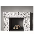 Stone Fireplace With Rough Natural Texture And Wood Logs In Interior Design