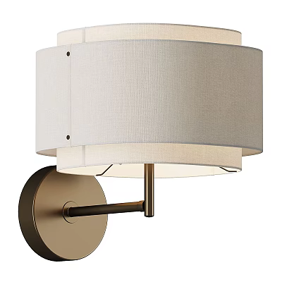 Wall Lamp With Round Fabric Shade And Brass Metal Arm Modern Indoor Lighting Fixture 3d model