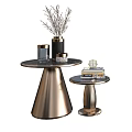 Modern Round Side Tables With Metal Bases And Decorative Ornaments