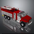 Red And White Fire Truck 3D Rendering With Ladder Wheels And Emergency Features