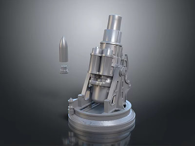 3D Rendered Silver Weapon Model With Cannonball And Mechanical Structure Base 3d model