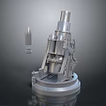 3D Rendered Silver Weapon Model With Cannonball And Mechanical Structure Base