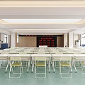 School Classroom With Bright Lighting Rows Of Desks And Colorful Handprints