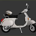 Vintage White Scooter with Black Seat and Helmet on Gray Background